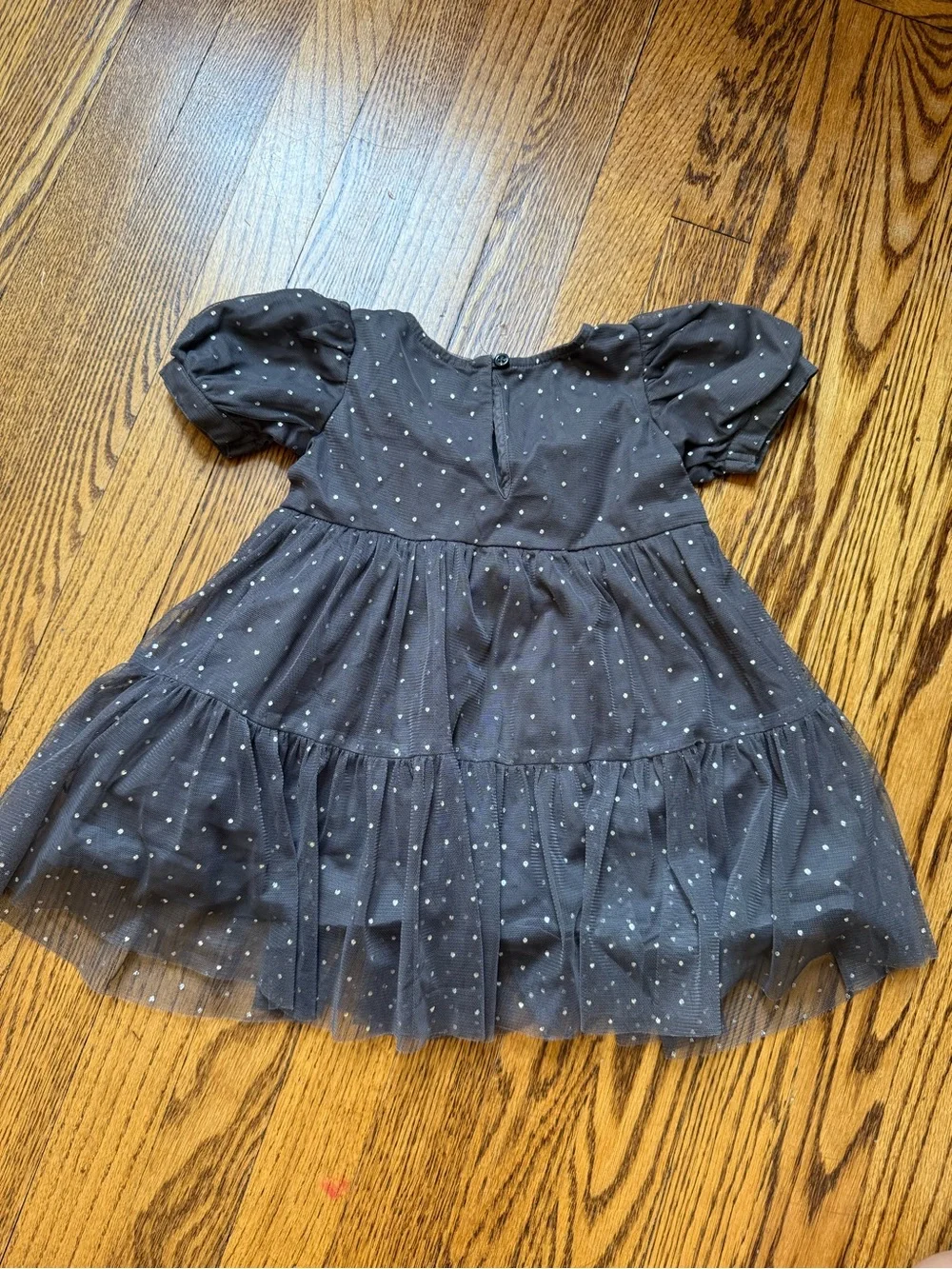 Baby Gap Charcoal Silver Metallic Polka Dot Tiered Tulle Dress 18-24M